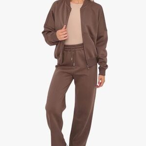 SHEIN Brown Women's Track Suit Set Jacket Wide Leg Pants